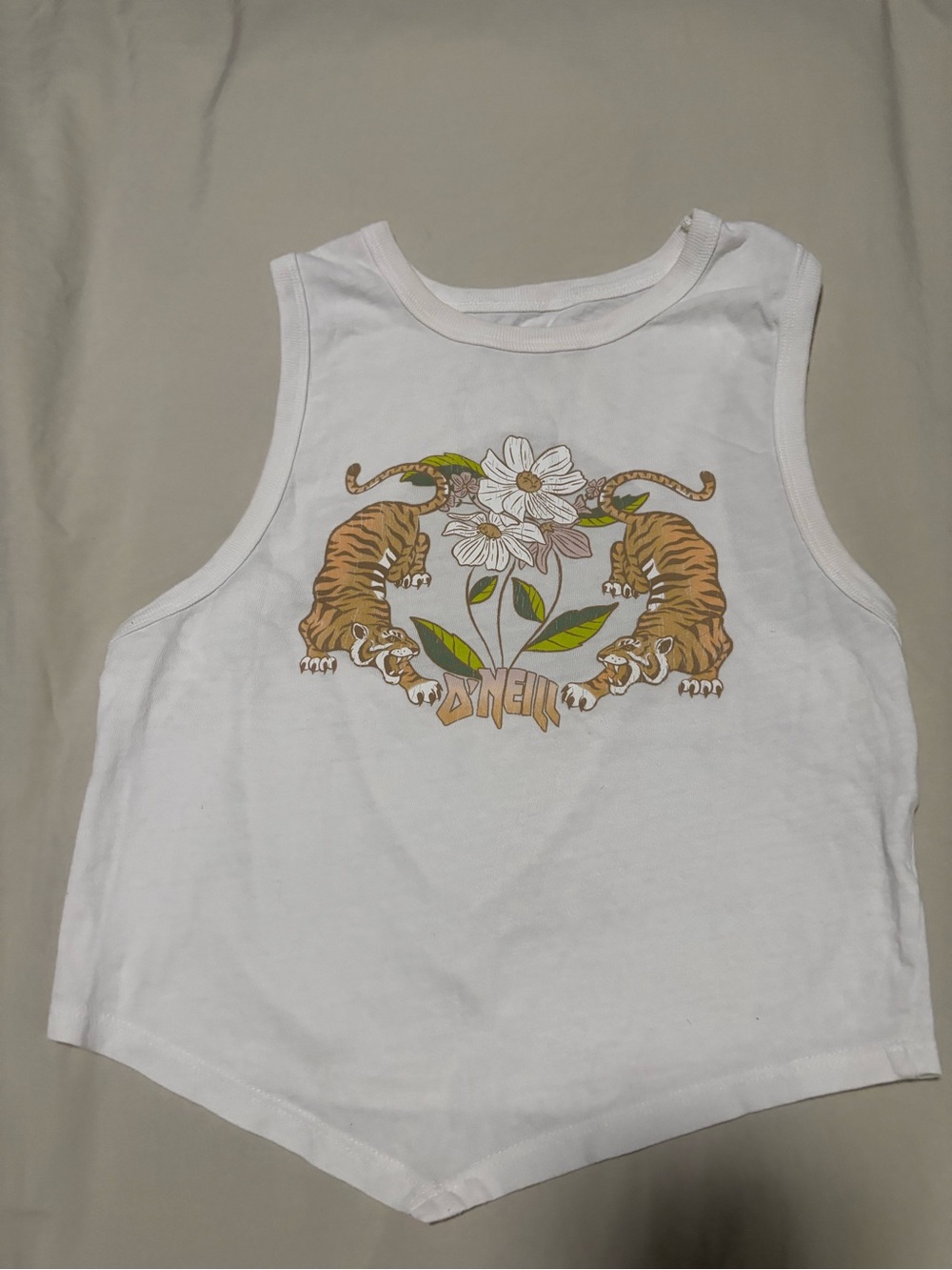 O'Neill White Tank Top with Tiger & Floral Graphic - Kids